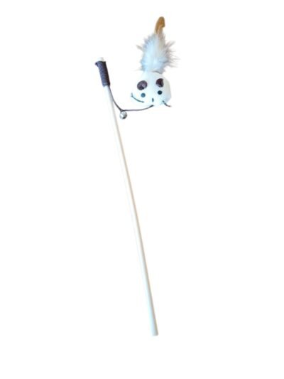 BARA DE MADERA CON SONAJERO Y PELUCHE PARA GATO