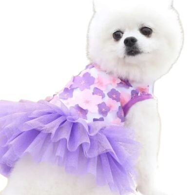 VESTIDO FLORES CON TUTU PARA MASCOTAS "M" (PEQUEÑO)